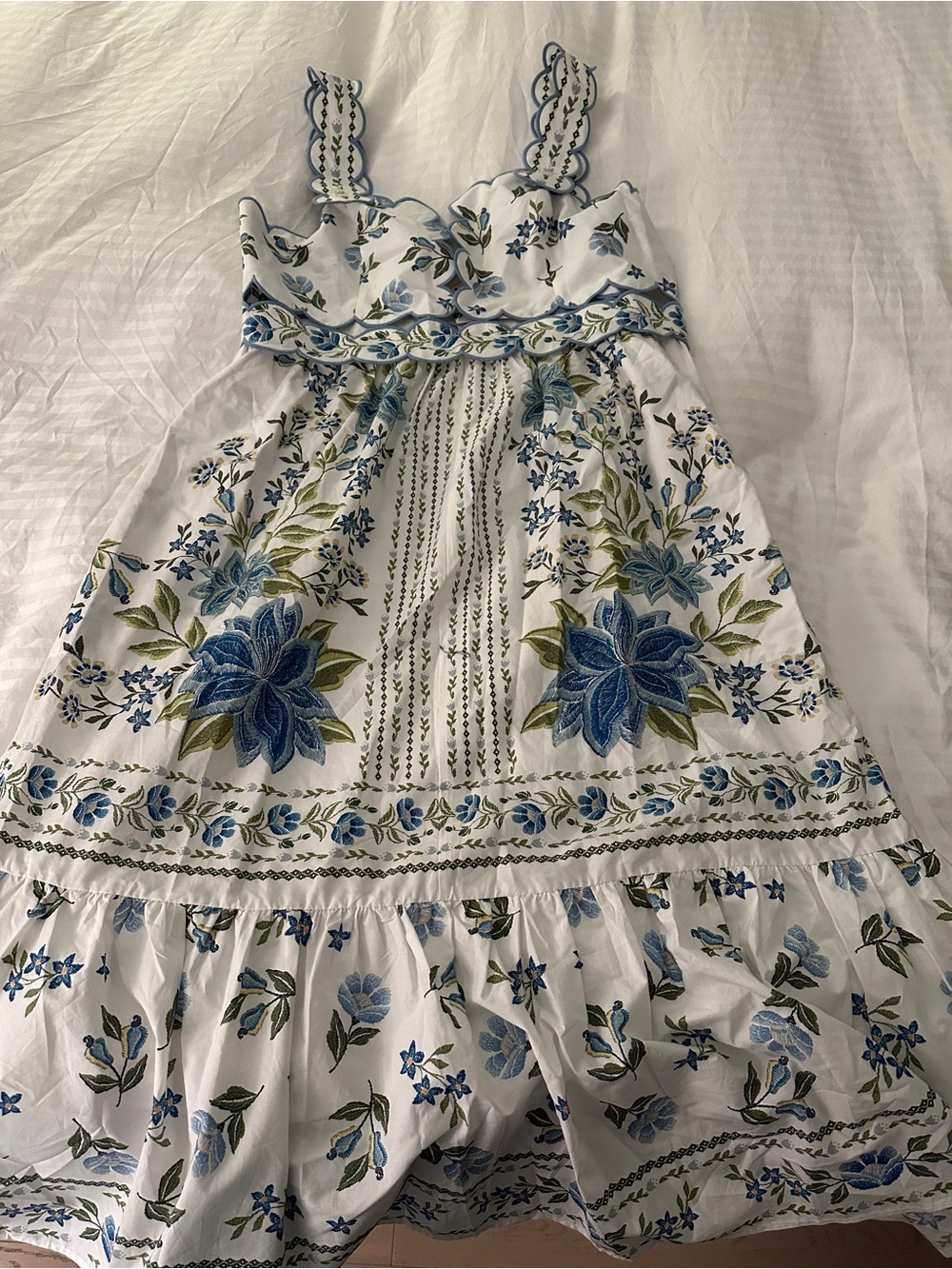 FARM RIO x Anthropologie White Midi Dress with Blue Floral Embroidery - Picture 4 of 4